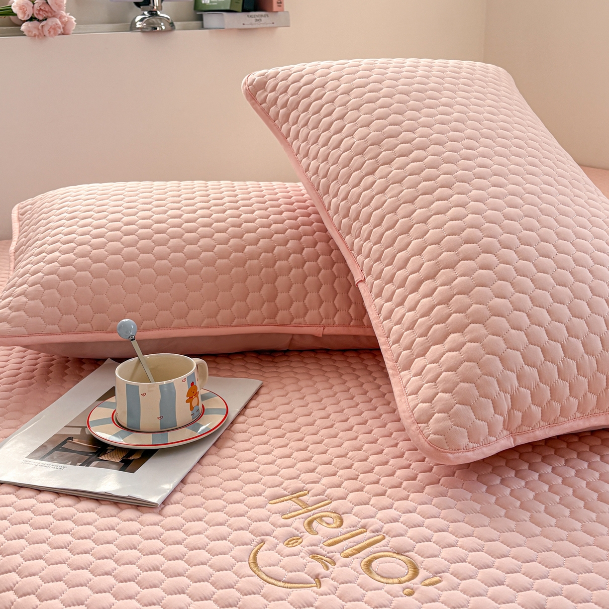 91家纺网 家纺一手货源 找家纺 居眠 2026新款微笑全棉夹棉单枕套枕套单件 微笑-粉色