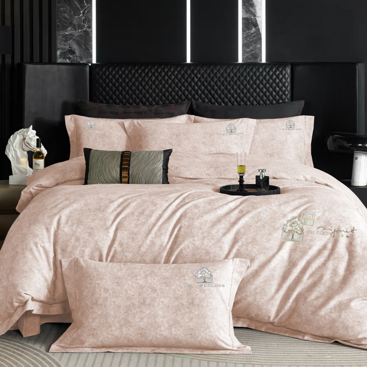 91家纺网 家纺一手货源 找家纺 玖玖爱家纺 2026新款波尔卡全棉全工艺AB版刺绣四件套 暖米