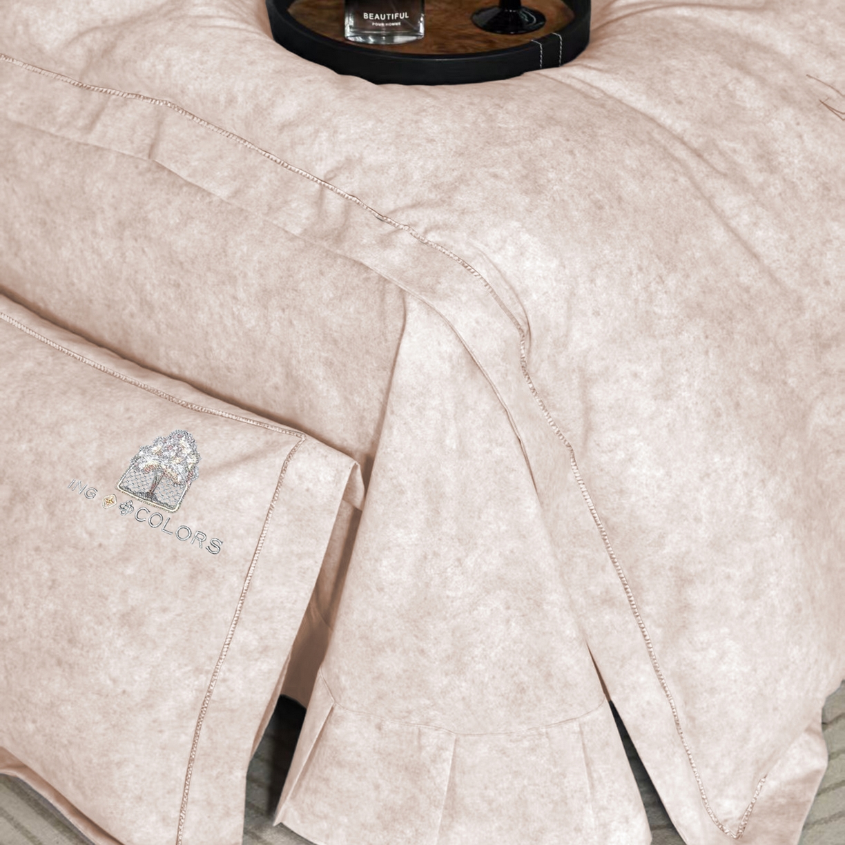 91家纺网 家纺一手货源 找家纺 玖玖爱家纺 2026新款波尔卡全棉全工艺AB版刺绣四件套 暖米