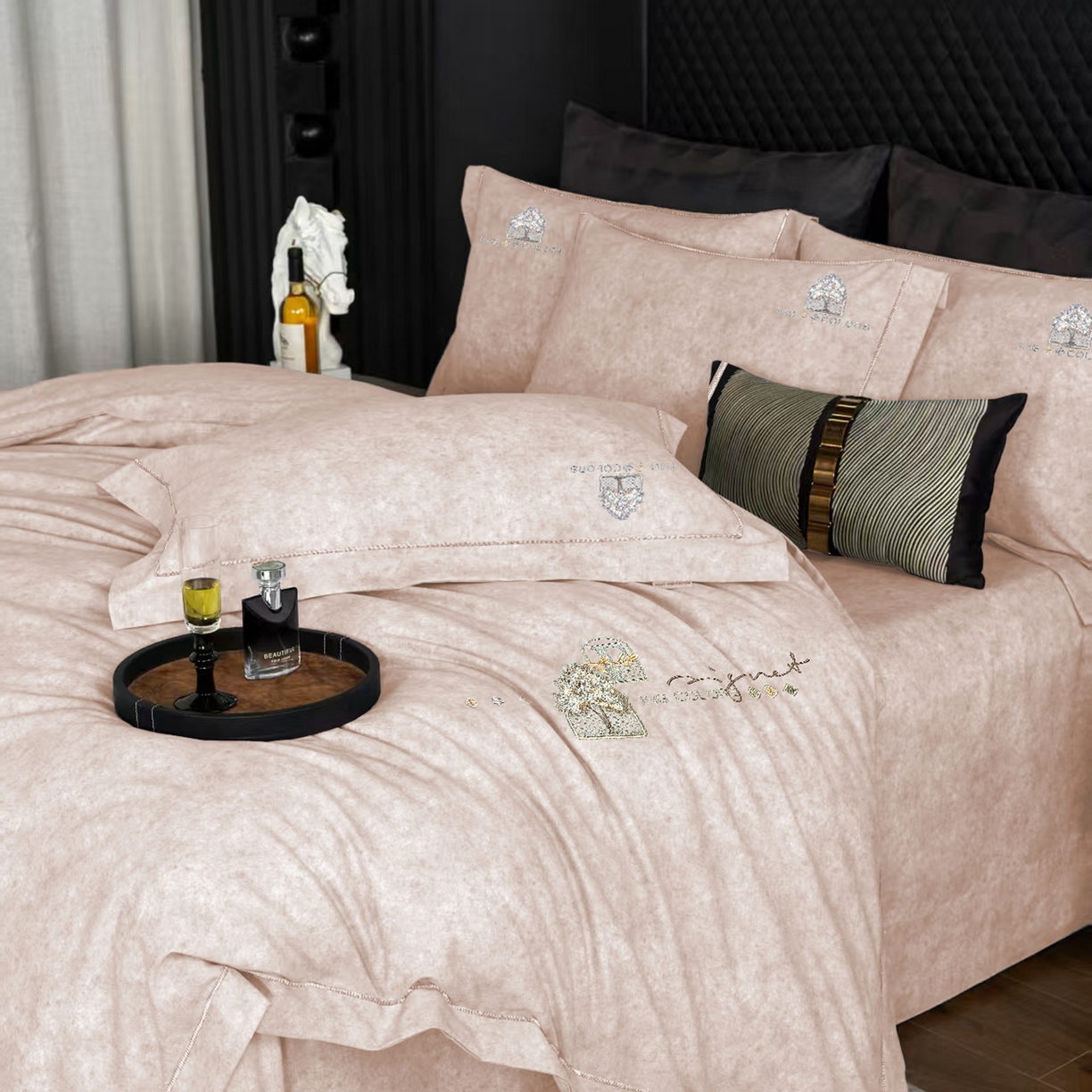 91家纺网 家纺一手货源 找家纺 玖玖爱家纺 2026新款波尔卡全棉全工艺AB版刺绣四件套 暖米