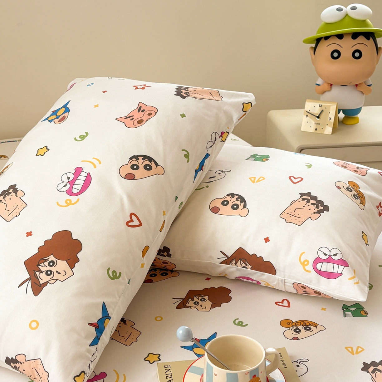 91家纺网 家纺一手货源 找家纺 居眠 2026新款全棉纯棉印花单层蜡笔小新单枕套枕套单件 幸运小新