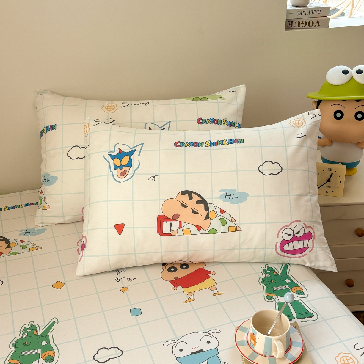 91家纺网 家纺一手货源 找家纺 居眠 2026新款全棉纯棉印花单层蜡笔小新单枕套枕套单件 休闲小新