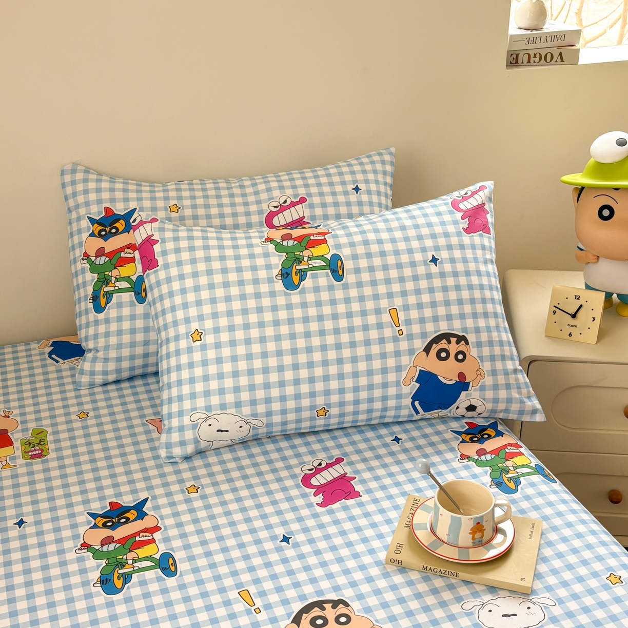 91家纺网 家纺一手货源 找家纺 居眠 2026新款全棉纯棉印花单层蜡笔小新单枕套枕套单件 蓝格小新