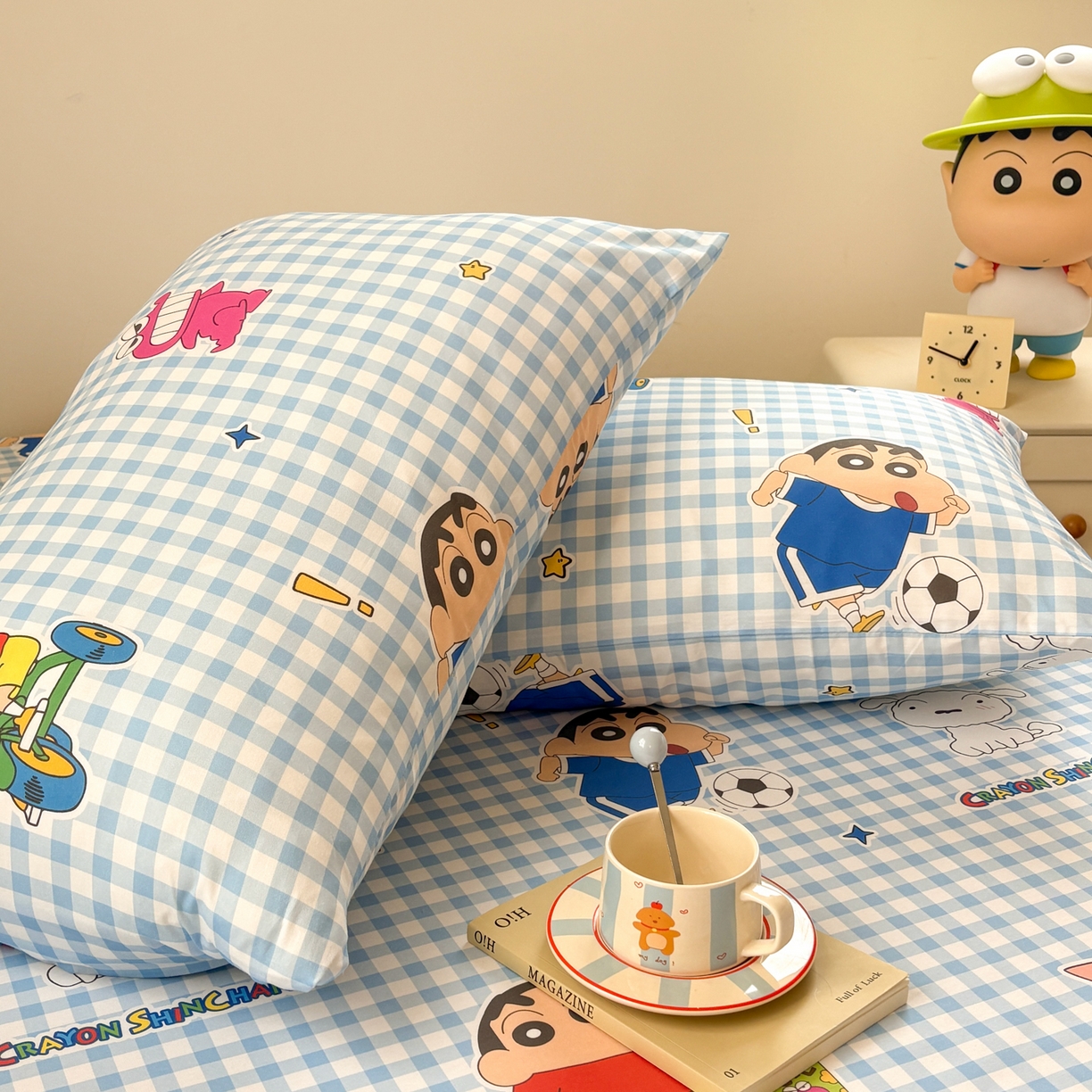 91家纺网 家纺一手货源 找家纺 居眠 2026新款全棉纯棉印花单层蜡笔小新单枕套枕套单件 蓝格小新