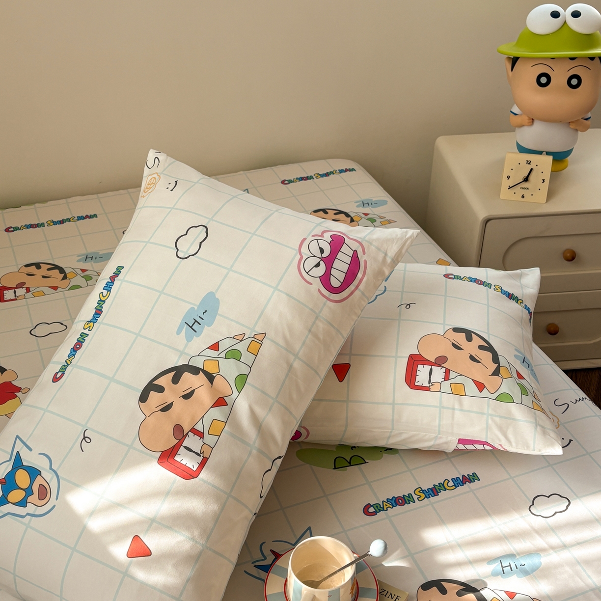 91家纺网 家纺一手货源 找家纺 居眠 2026新款全棉纯棉印花单层蜡笔小新单枕套枕套单件 休闲小新