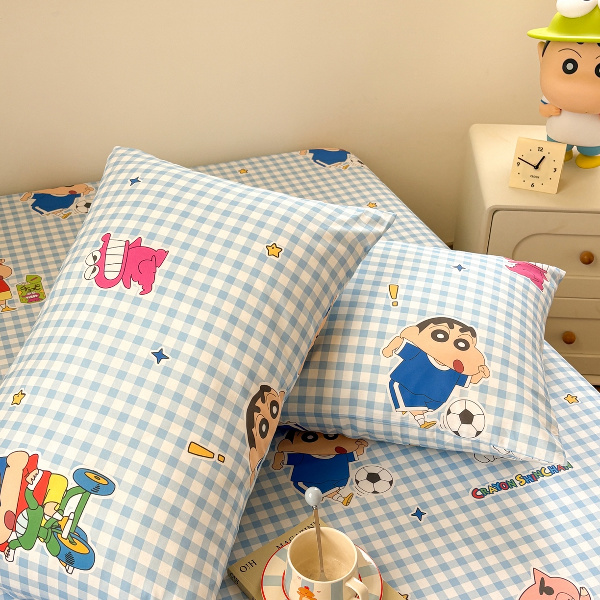 91家纺网 家纺一手货源 找家纺 居眠 2026新款全棉纯棉印花单层蜡笔小新单枕套枕套单件 蓝格小新