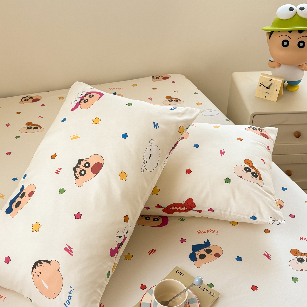 91家纺网 家纺一手货源 找家纺 居眠 2026新款全棉纯棉印花单层蜡笔小新单枕套枕套单件 小新派对