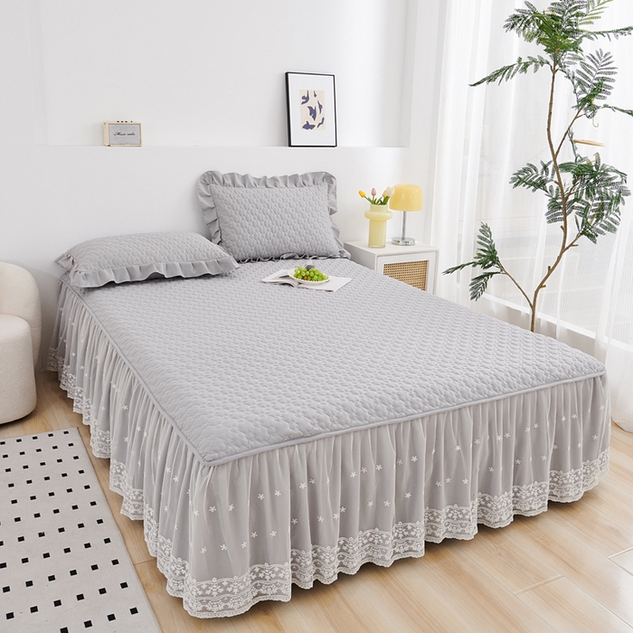 沁童儿童用品店 2026新款高克重磨毛床裙 灰色