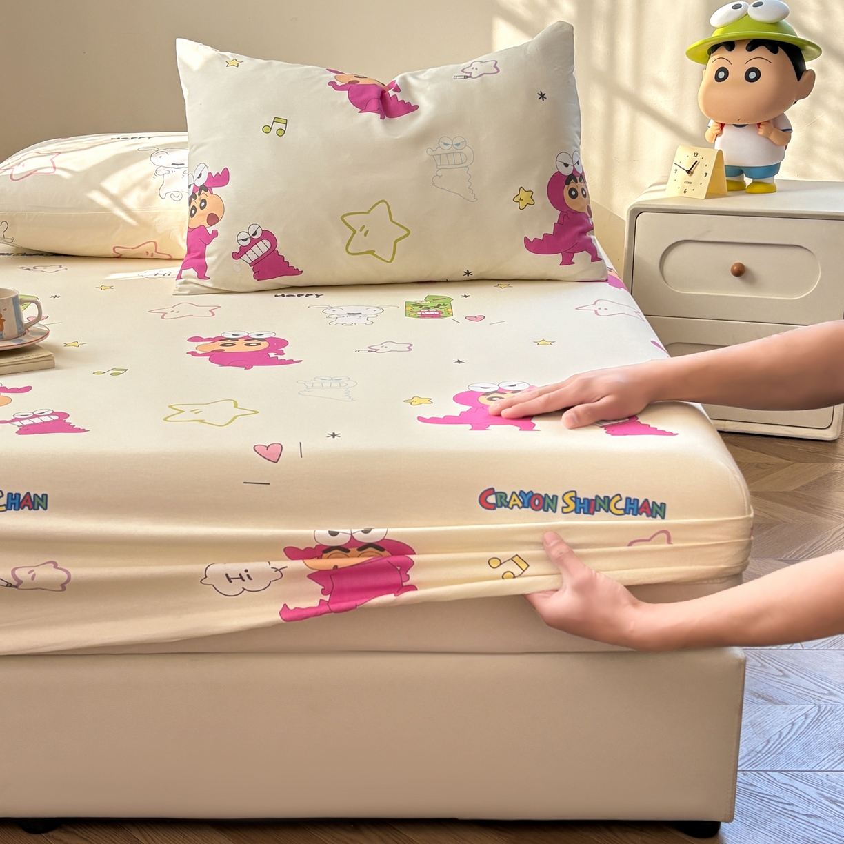 91家纺网 家纺一手货源 找家纺 （总）居眠 2026新款全棉纯棉印花单层蜡笔小新单床笠床笠单件