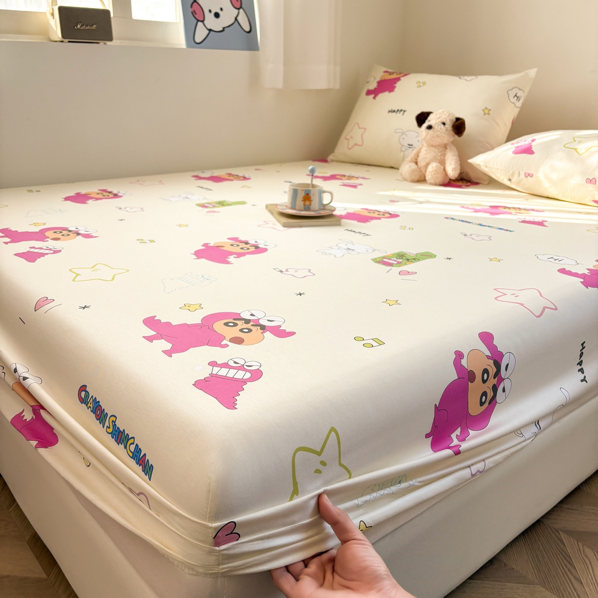 91家纺网 家纺一手货源 找家纺 （总）居眠 2026新款全棉纯棉印花单层蜡笔小新单床笠床笠单件