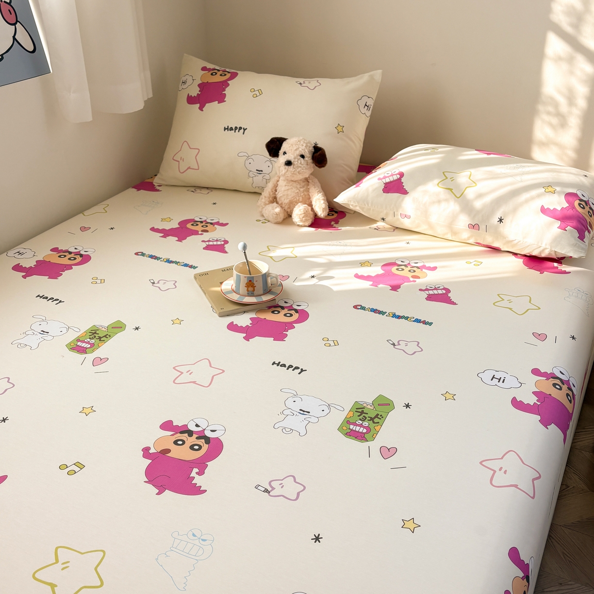 91家纺网 家纺一手货源 找家纺 居眠 2026新款全棉纯棉印花单层蜡笔小新单床笠床笠单件 百变小新