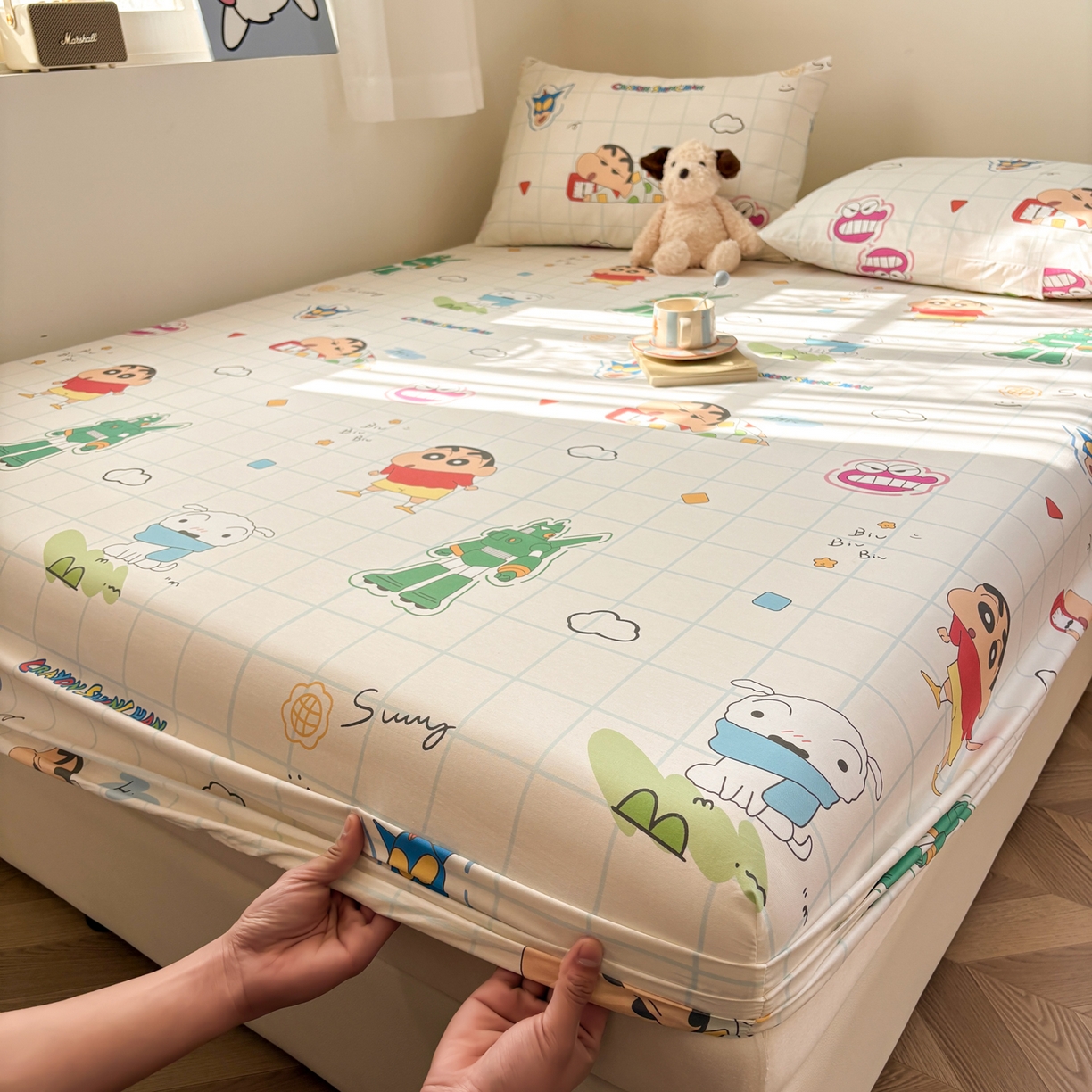 91家纺网 家纺一手货源 找家纺 居眠 2026新款全棉纯棉印花单层蜡笔小新单床笠床笠单件 休闲小新