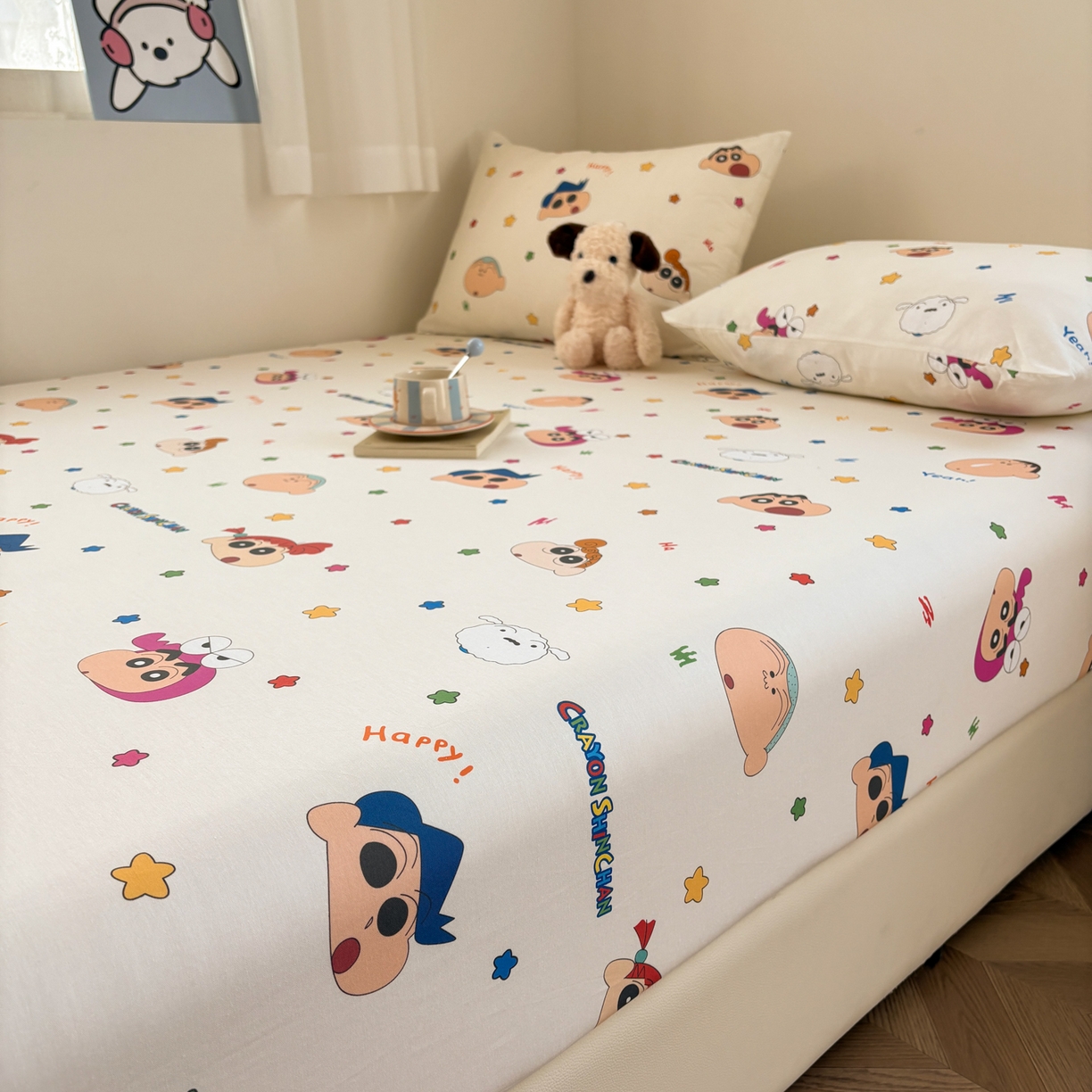 91家纺网 家纺一手货源 找家纺 居眠 2026新款全棉纯棉印花单层蜡笔小新单床笠床笠单件 小新派对