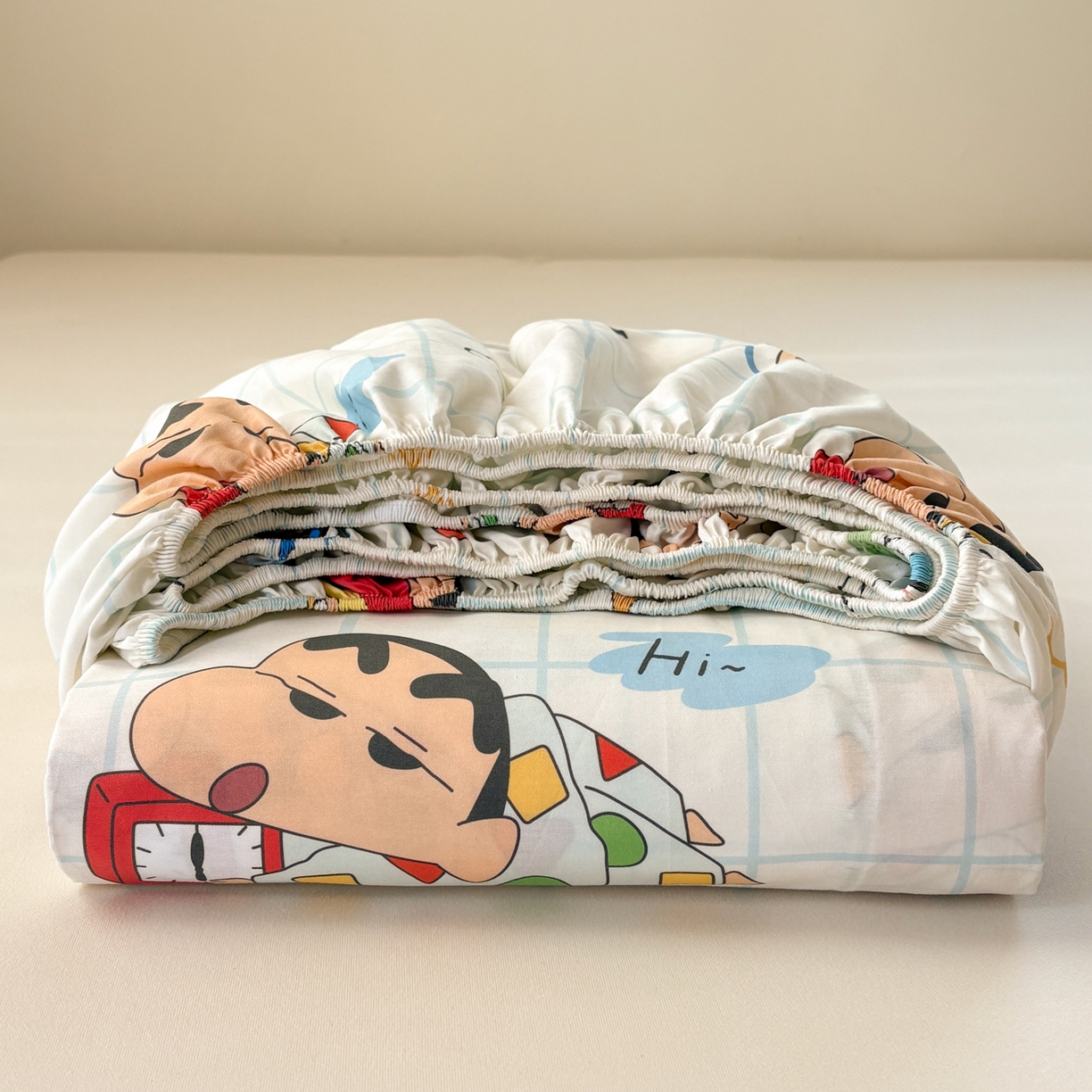 91家纺网 家纺一手货源 找家纺 居眠 2026新款全棉纯棉印花单层蜡笔小新单床笠床笠单件 蓝格小新