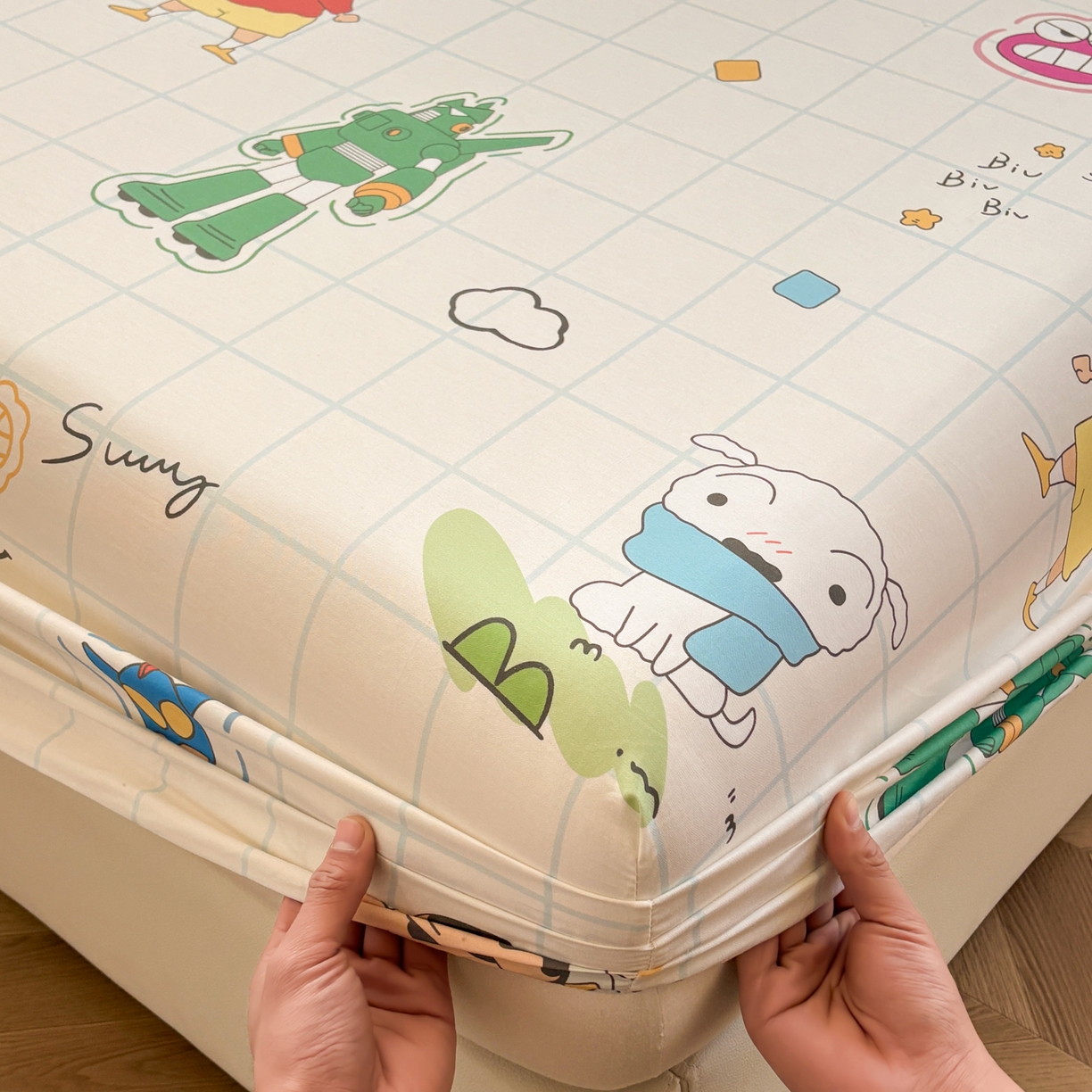 91家纺网 家纺一手货源 找家纺 居眠 2026新款全棉纯棉印花单层蜡笔小新单床笠床笠单件 休闲小新