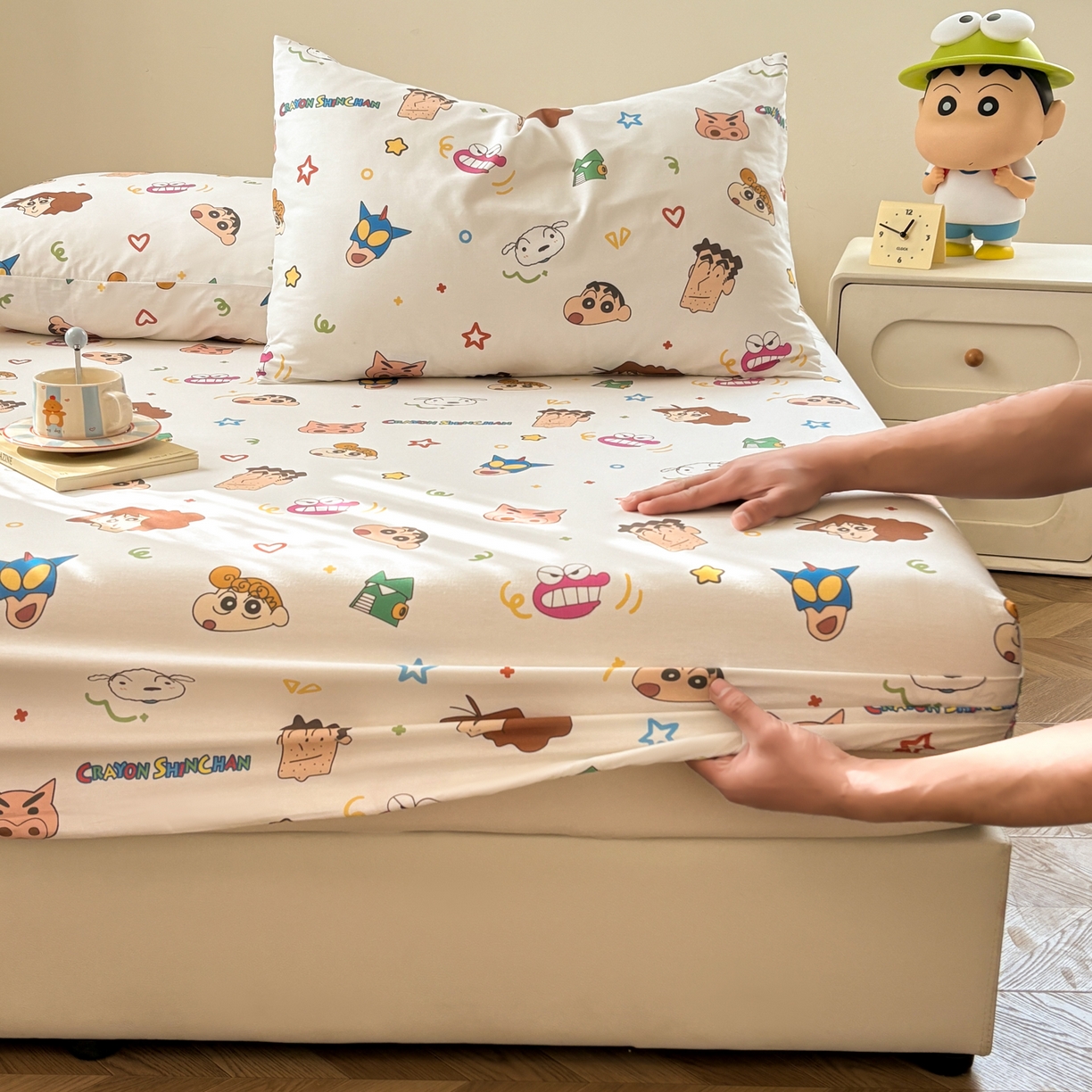 91家纺网 家纺一手货源 找家纺 居眠 2026新款全棉纯棉印花单层蜡笔小新单床笠床笠单件 幸运小新