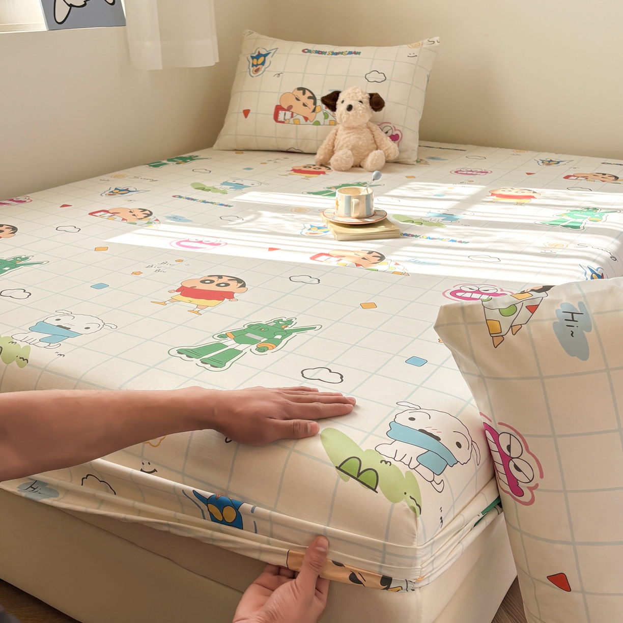 91家纺网 家纺一手货源 找家纺 居眠 2026新款全棉纯棉印花单层蜡笔小新单床笠床笠单件 休闲小新