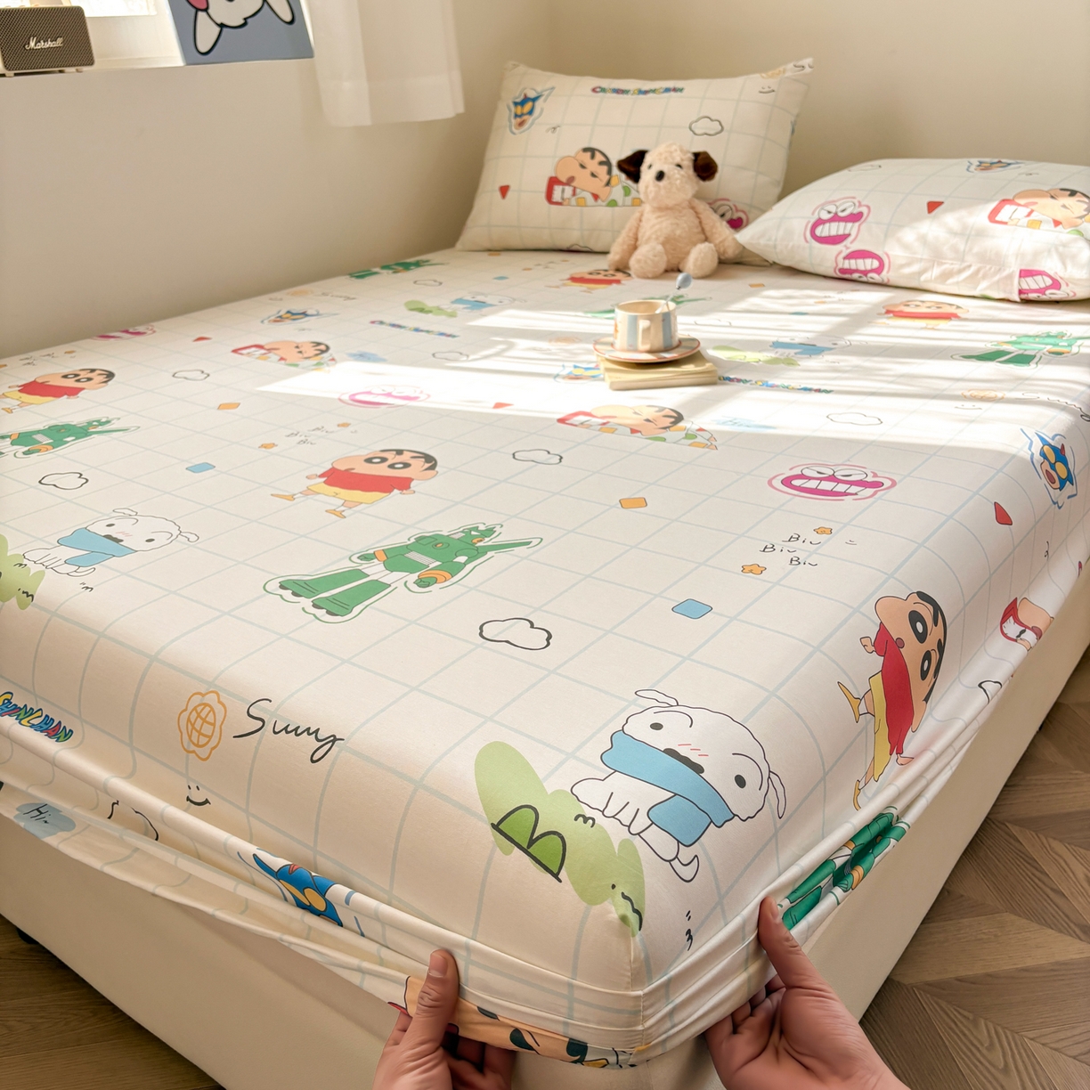 91家纺网 家纺一手货源 找家纺 居眠 2026新款全棉纯棉印花单层蜡笔小新单床笠床笠单件 休闲小新