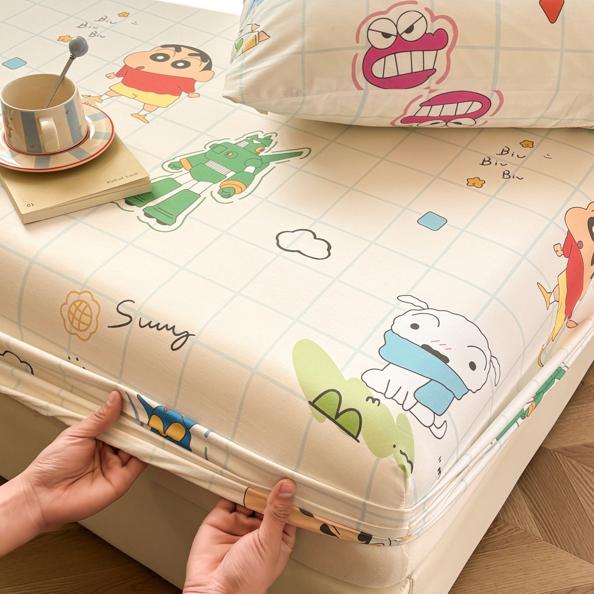 91家纺网 家纺一手货源 找家纺 居眠 2026新款全棉纯棉印花单层蜡笔小新单床笠床笠单件 休闲小新