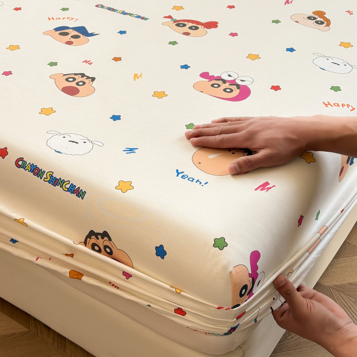 91家纺网 家纺一手货源 找家纺 居眠 2026新款全棉纯棉印花单层蜡笔小新单床笠床笠单件 小新派对