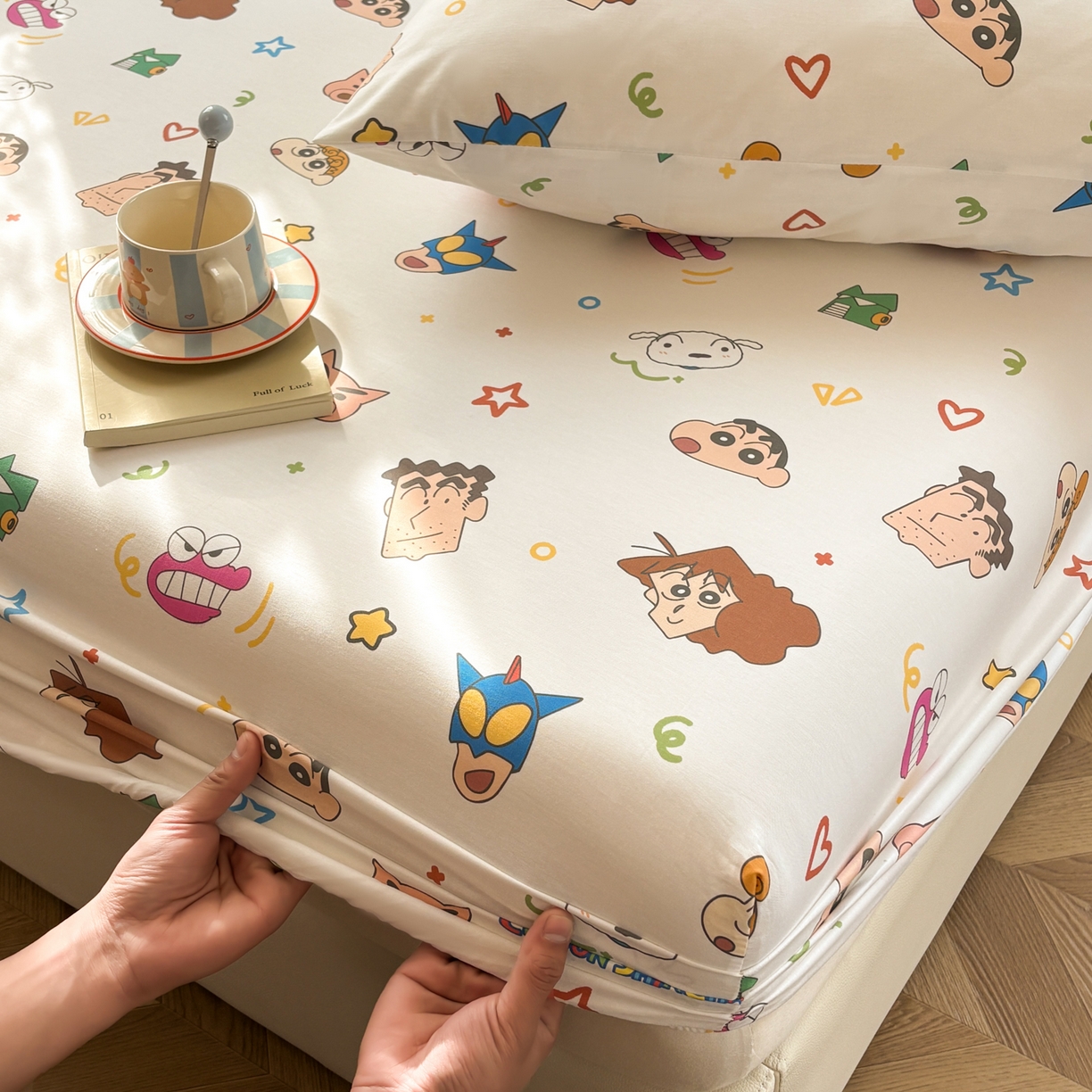 91家纺网 家纺一手货源 找家纺 居眠 2026新款全棉纯棉印花单层蜡笔小新单床笠床笠单件 幸运小新