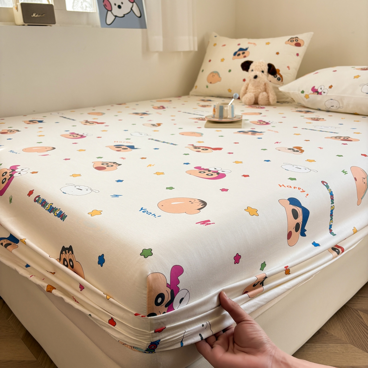 91家纺网 家纺一手货源 找家纺 居眠 2026新款全棉纯棉印花单层蜡笔小新单床笠床笠单件 小新派对