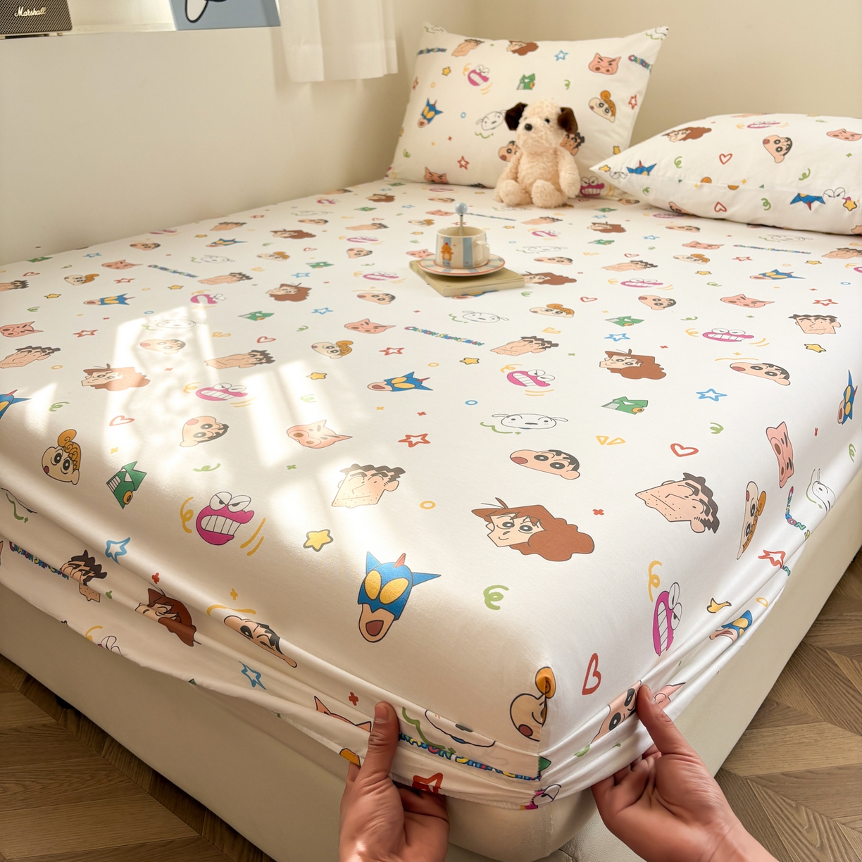 91家纺网 家纺一手货源 找家纺 居眠 2026新款全棉纯棉印花单层蜡笔小新单床笠床笠单件 幸运小新