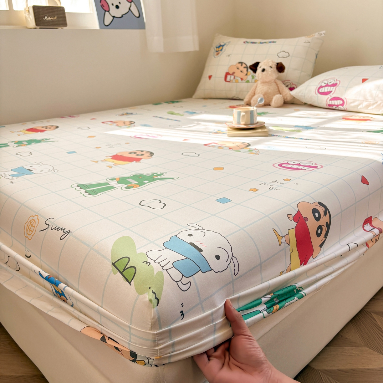 91家纺网 家纺一手货源 找家纺 居眠 2026新款全棉纯棉印花单层蜡笔小新单床笠床笠单件 休闲小新