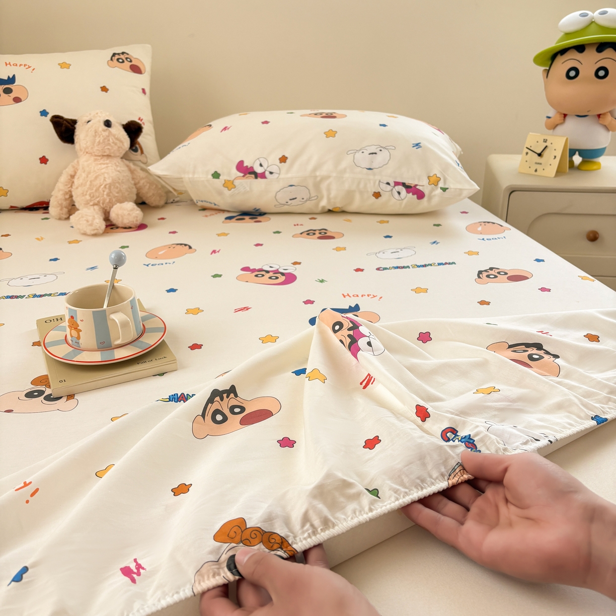 91家纺网 家纺一手货源 找家纺 居眠 2026新款全棉纯棉印花单层蜡笔小新单床笠床笠单件 小新派对