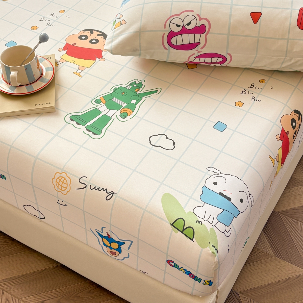 91家纺网 家纺一手货源 找家纺 居眠 2026新款全棉纯棉印花单层蜡笔小新单床笠床笠单件 休闲小新