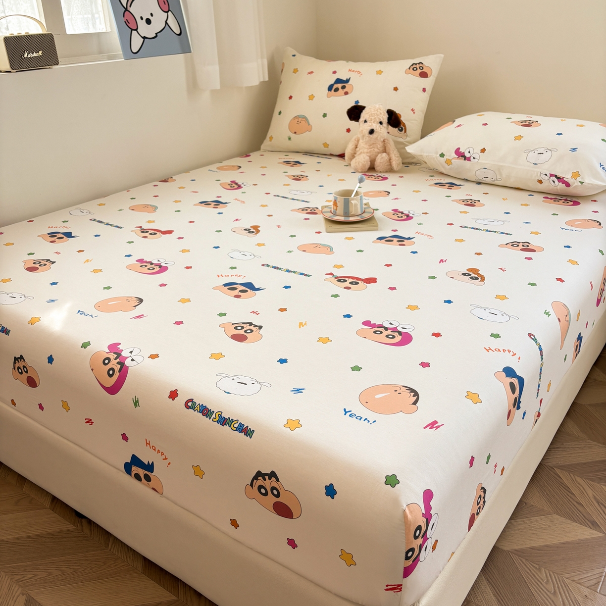 91家纺网 家纺一手货源 找家纺 居眠 2026新款全棉纯棉印花单层蜡笔小新单床笠床笠单件 小新派对