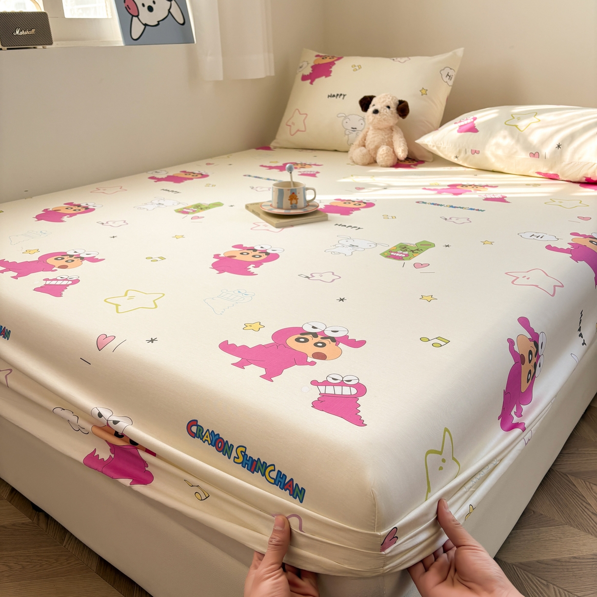 91家纺网 家纺一手货源 找家纺 居眠 2026新款全棉纯棉印花单层蜡笔小新单床笠床笠单件 百变小新