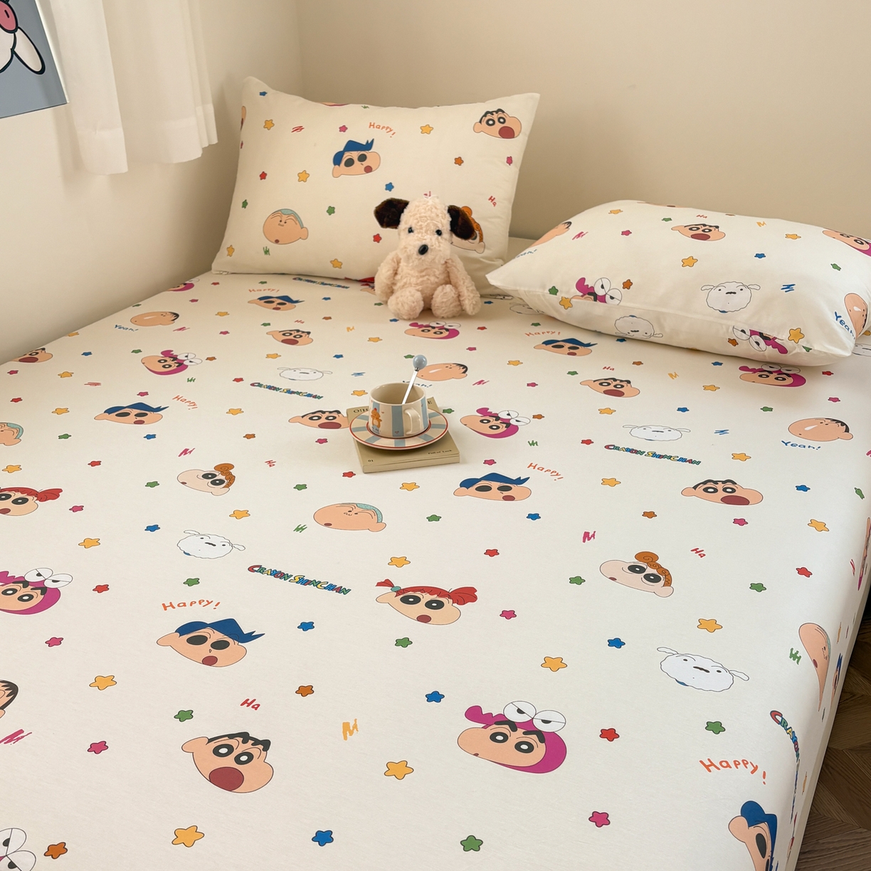 91家纺网 家纺一手货源 找家纺 居眠 2026新款全棉纯棉印花单层蜡笔小新单床笠床笠单件 小新派对