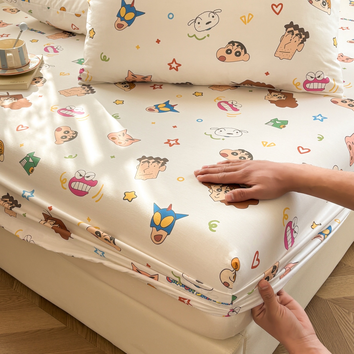 91家纺网 家纺一手货源 找家纺 居眠 2026新款全棉纯棉印花单层蜡笔小新单床笠床笠单件 幸运小新