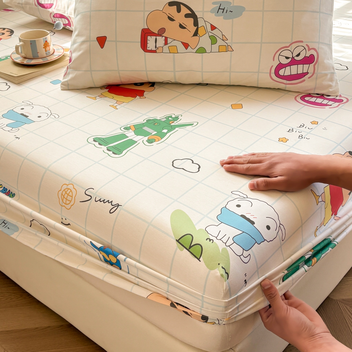 91家纺网 家纺一手货源 找家纺 居眠 2026新款全棉纯棉印花单层蜡笔小新单床笠床笠单件 休闲小新