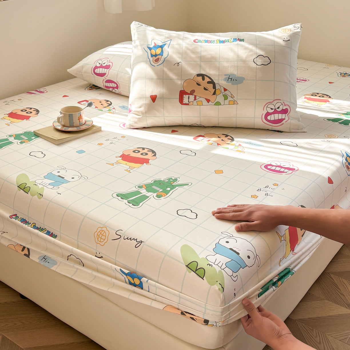 91家纺网 家纺一手货源 找家纺 居眠 2026新款全棉纯棉印花单层蜡笔小新单床笠床笠单件 休闲小新