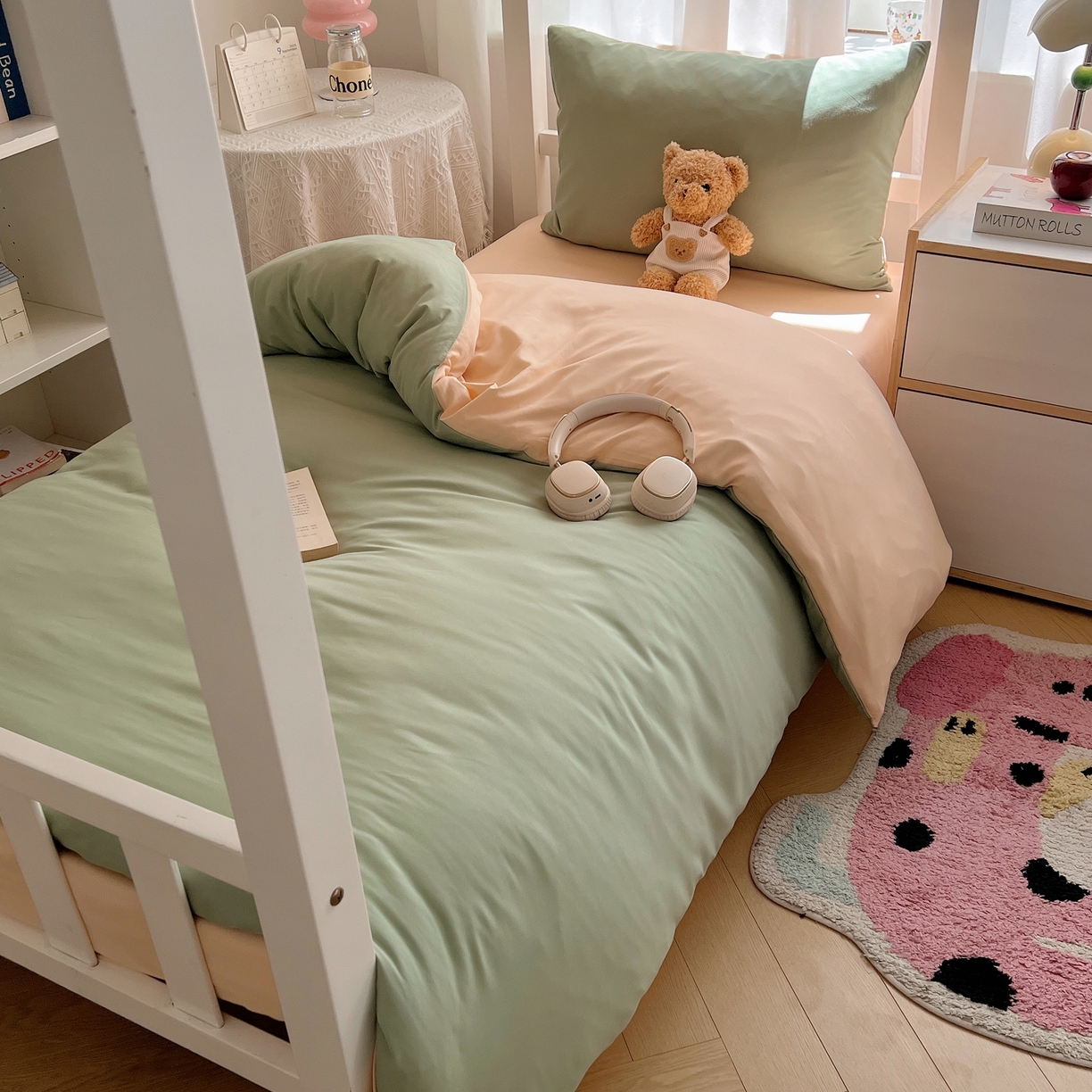 91家纺网 家纺一手货源 找家纺 缦绣阁家纺 2026新款亲肤水洗棉纯色四件套床单被罩被套单件学生宿舍上下铺单人三件套 浅绿浅驼