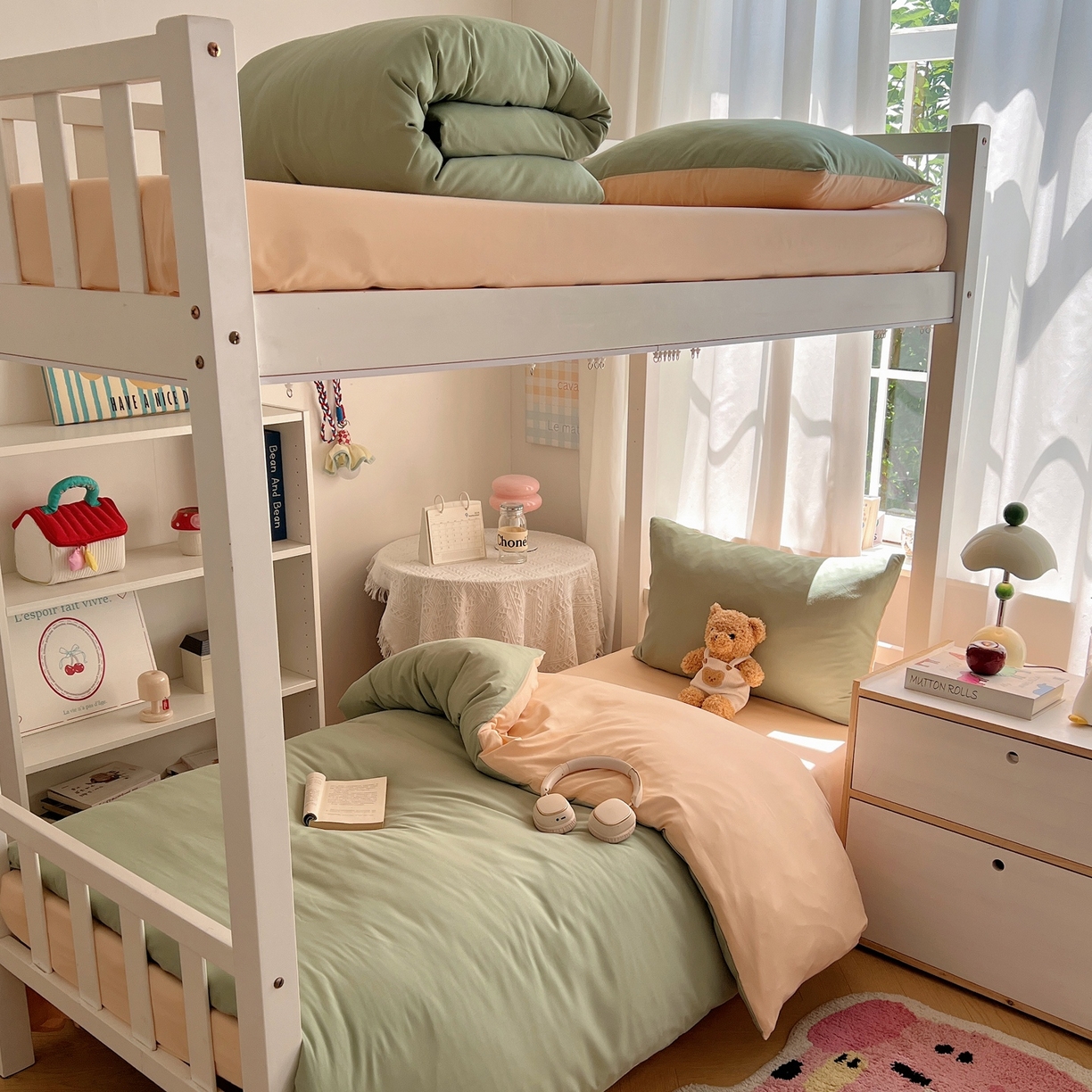 91家纺网 家纺一手货源 找家纺 缦绣阁家纺 2026新款亲肤水洗棉纯色四件套床单被罩被套单件学生宿舍上下铺单人三件套 浅绿浅驼