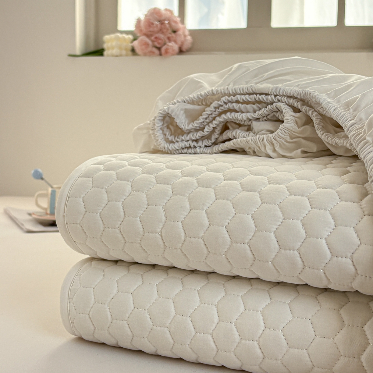 91家纺网 家纺一手货源 找家纺 居眠 2026新款微笑全棉夹棉单床笠床笠单件 组合图仅供展示-不可下单