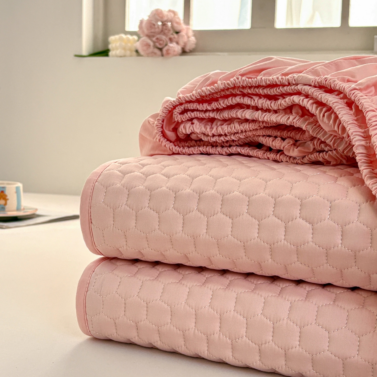 91家纺网 家纺一手货源 找家纺 居眠 2026新款微笑全棉夹棉单床笠床笠单件 组合图仅供展示-不可下单