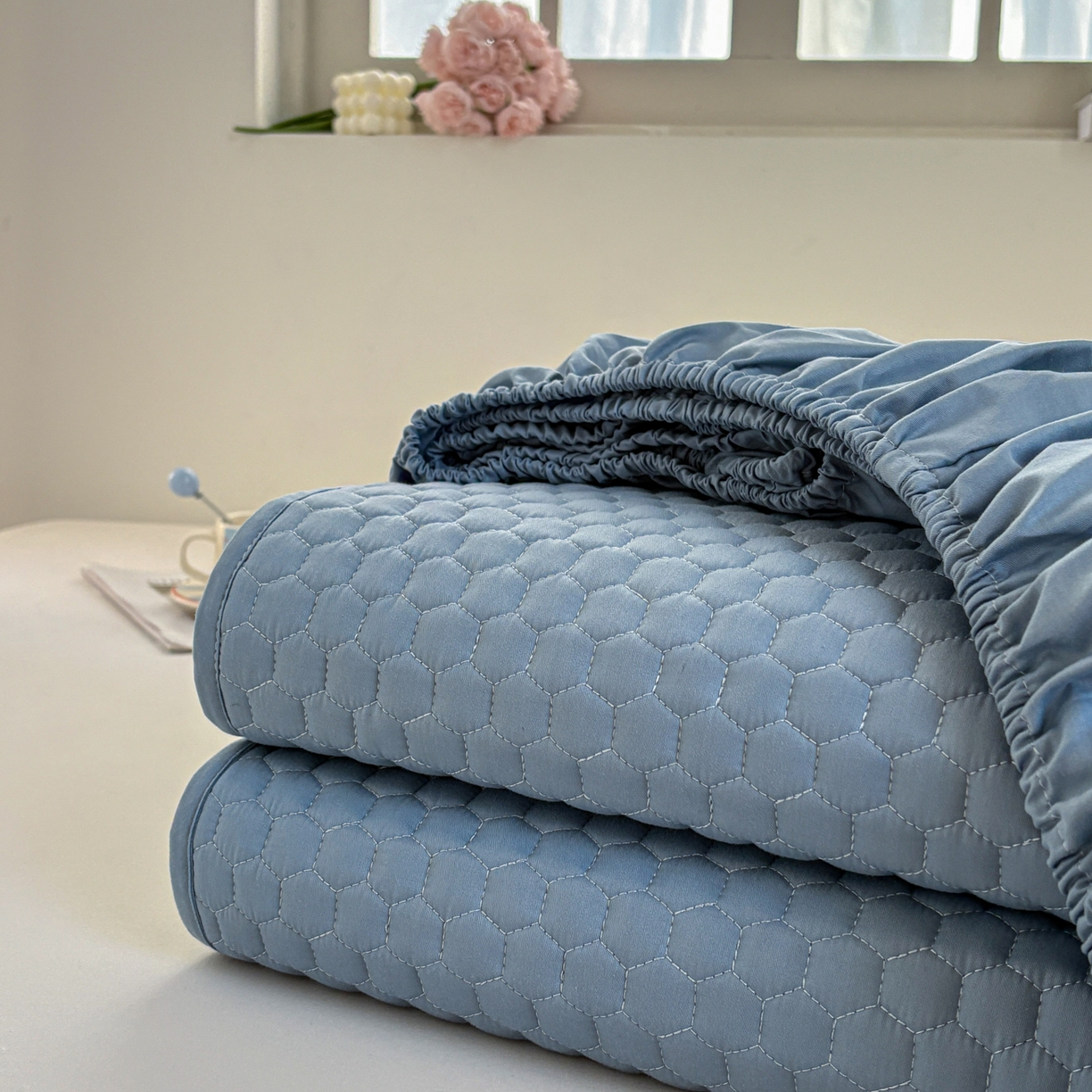 91家纺网 家纺一手货源 找家纺 居眠 2026新款微笑全棉夹棉单床笠床笠单件 组合图仅供展示-不可下单