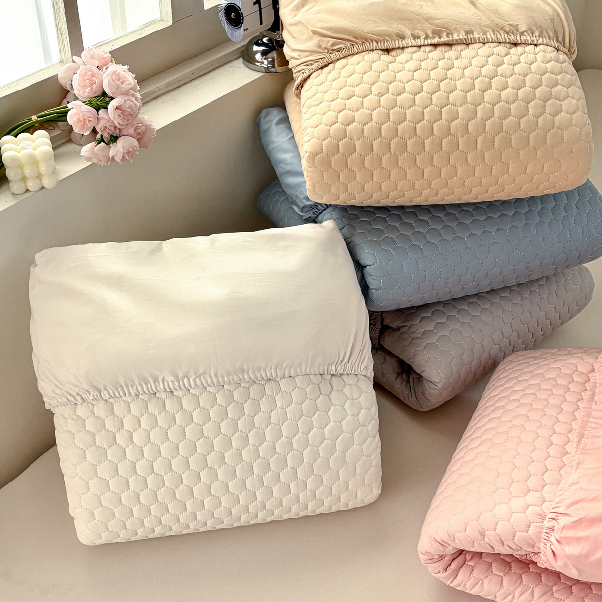 91家纺网 家纺一手货源 找家纺 居眠 2026新款微笑全棉夹棉单床笠床笠单件 组合图仅供展示-不可下单