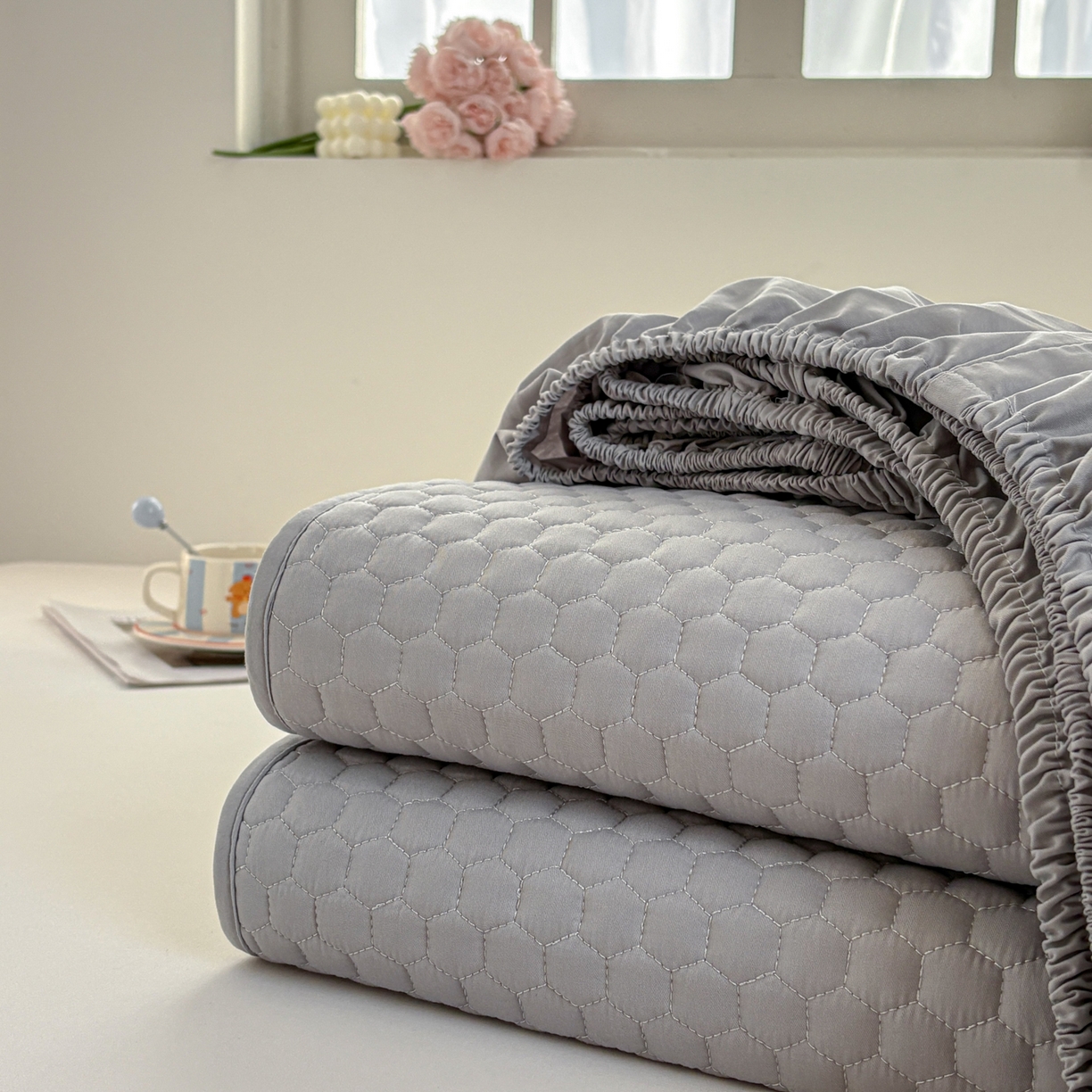 91家纺网 家纺一手货源 找家纺 居眠 2026新款微笑全棉夹棉单床笠床笠单件 组合图仅供展示-不可下单