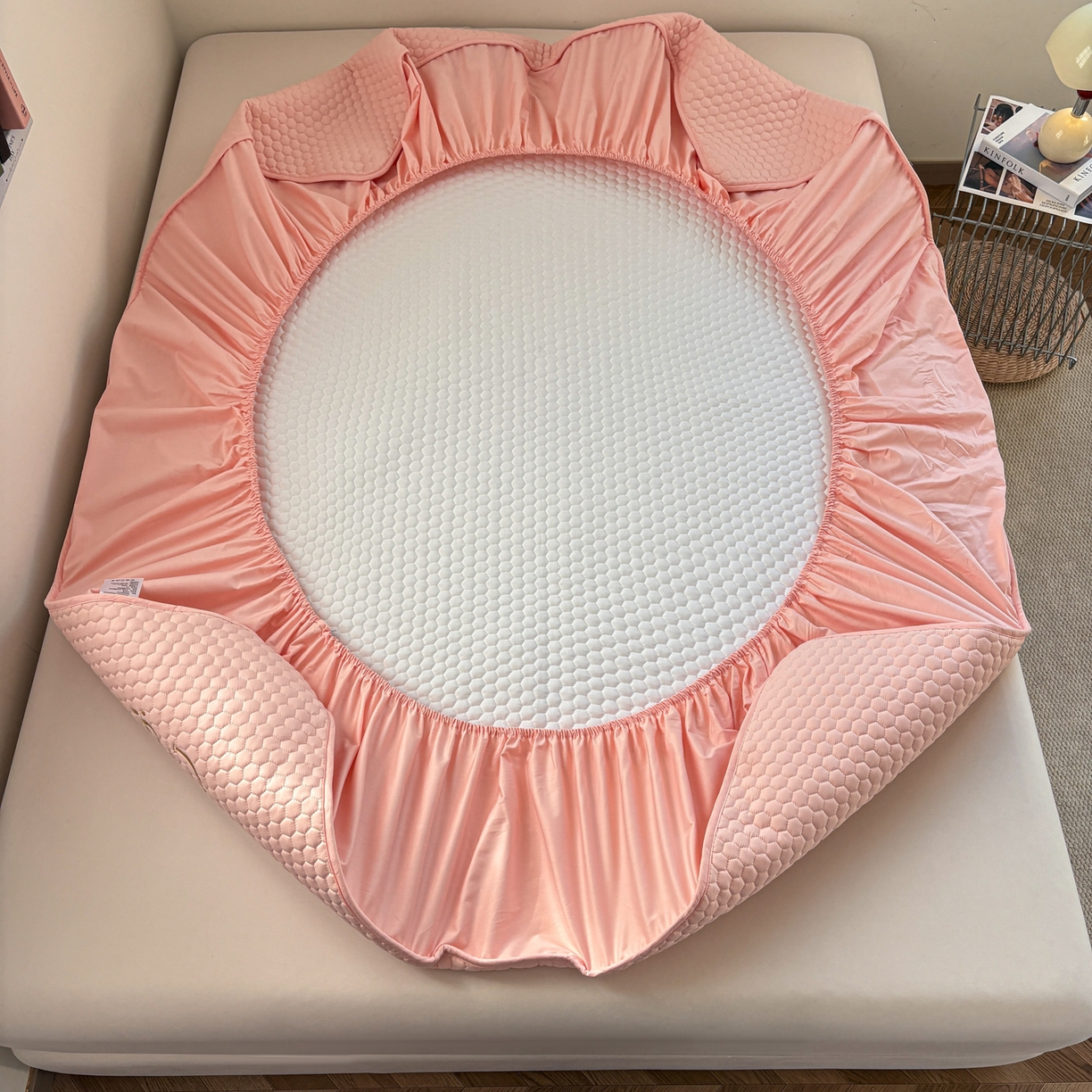 91家纺网 家纺一手货源 找家纺 居眠 2026新款微笑全棉夹棉单床笠床笠单件 微笑-粉色