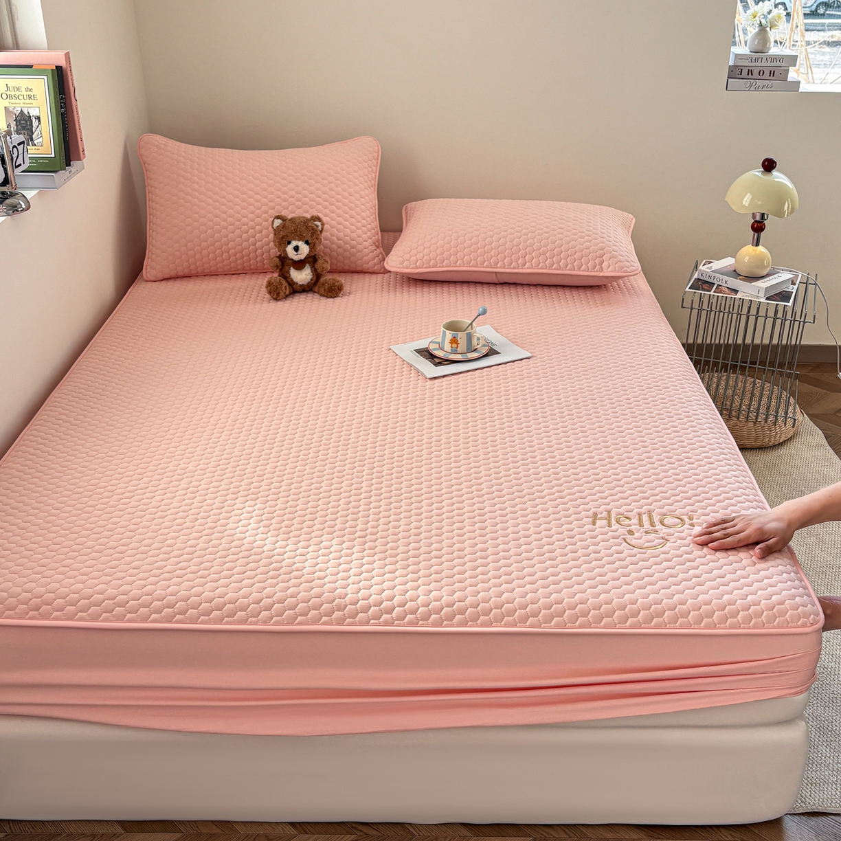 91家纺网 家纺一手货源 找家纺 居眠 2026新款微笑全棉夹棉单床笠床笠单件 微笑-粉色