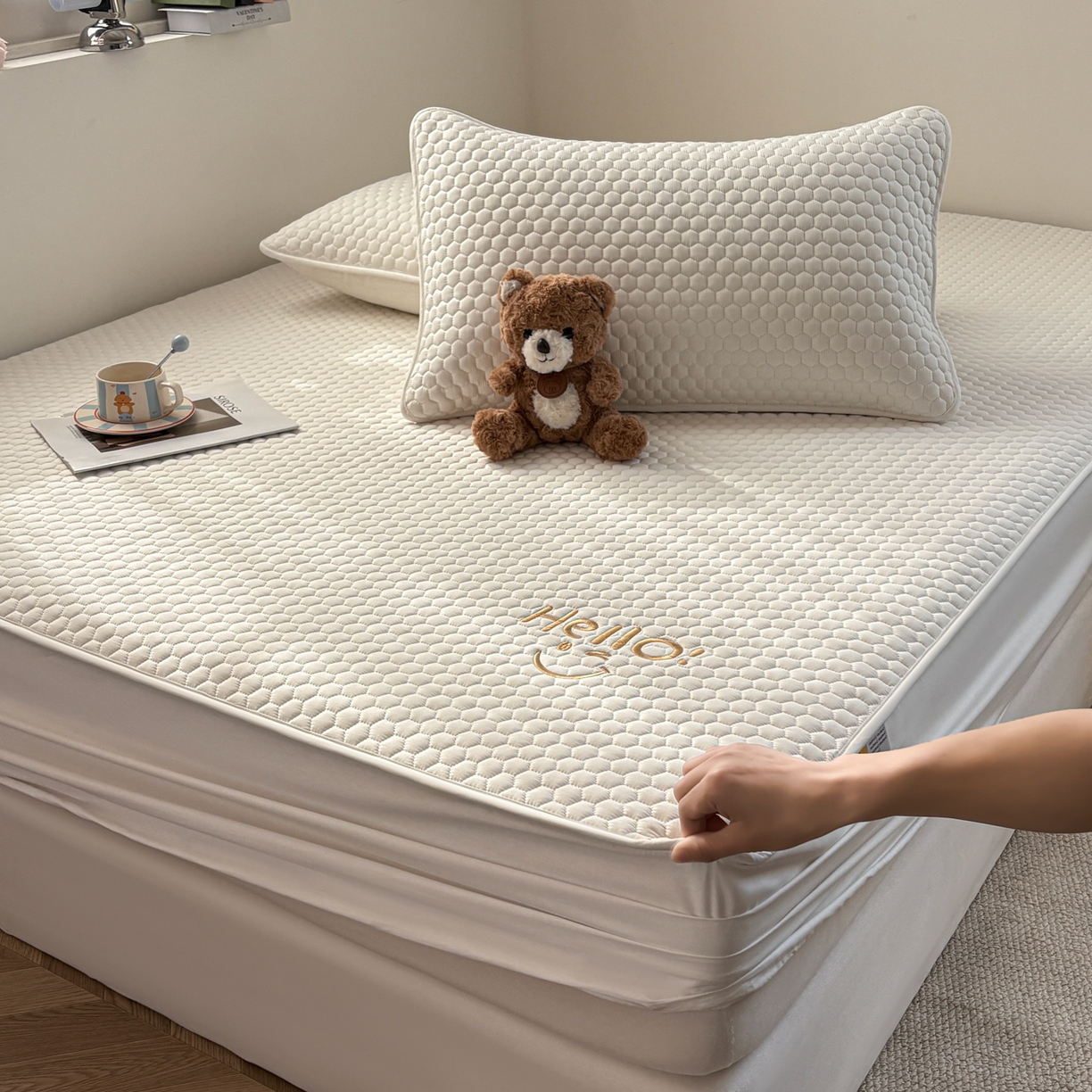 91家纺网 家纺一手货源 找家纺 居眠 2026新款微笑全棉夹棉单床笠床笠单件 微笑-白色