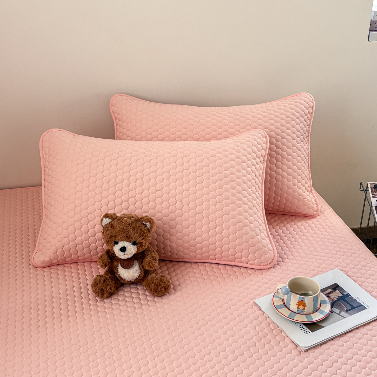 91家纺网 家纺一手货源 找家纺 居眠 2026新款微笑全棉夹棉单床笠床笠单件 微笑-粉色