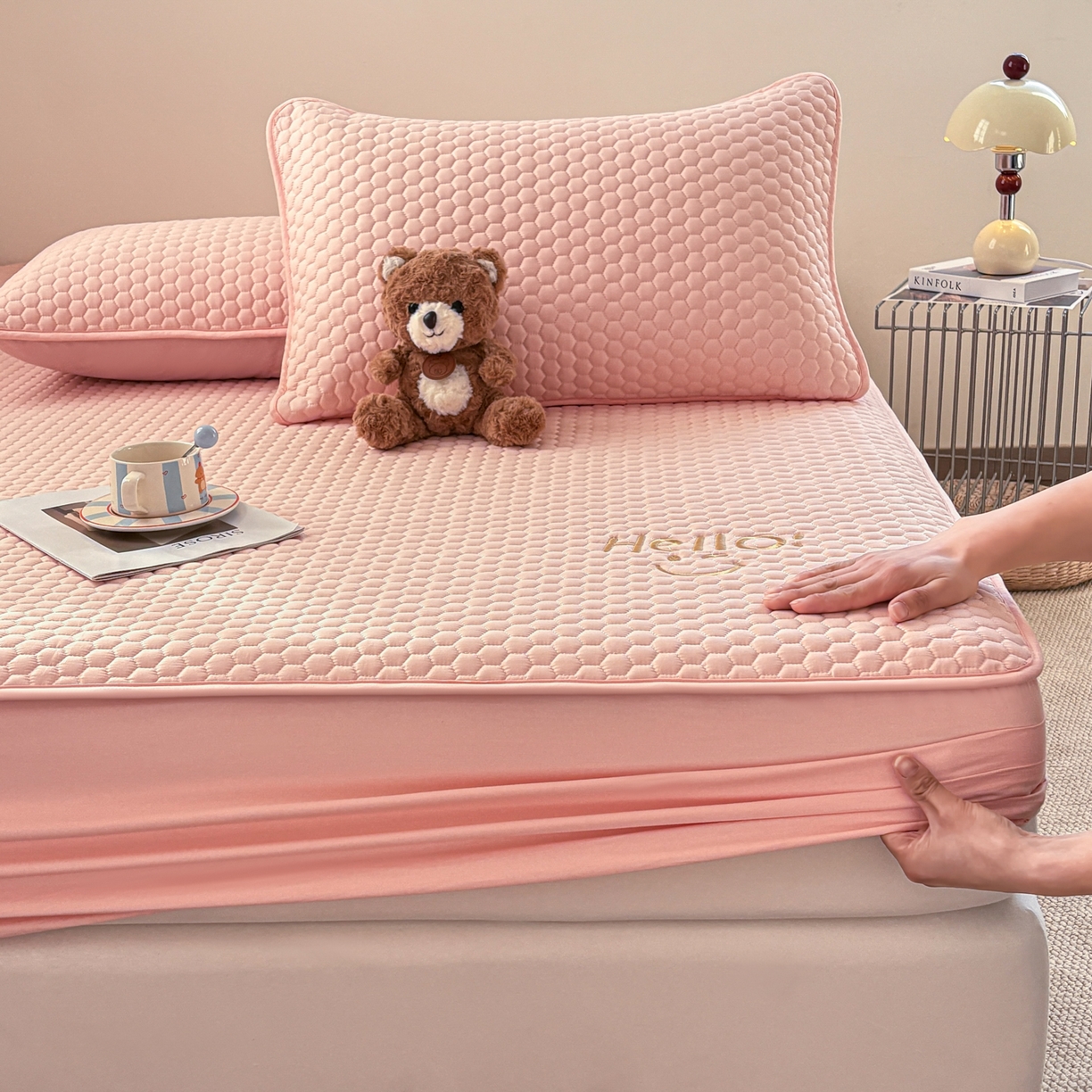 91家纺网 家纺一手货源 找家纺 居眠 2026新款微笑全棉夹棉单床笠床笠单件 微笑-粉色