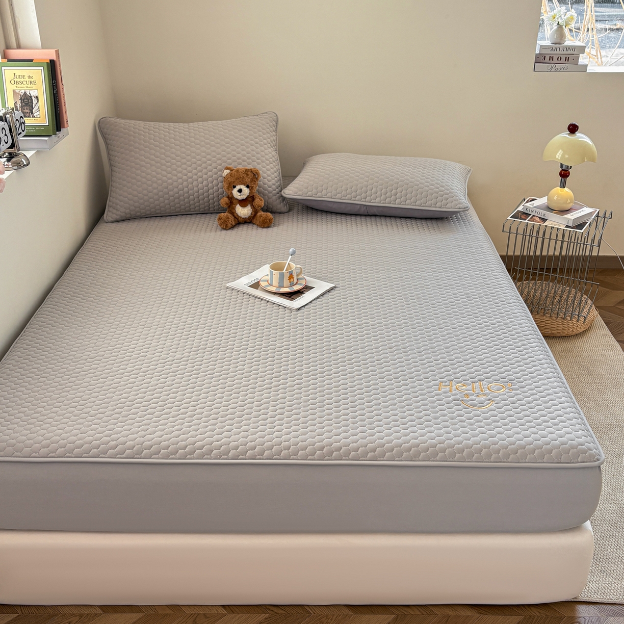 91家纺网 家纺一手货源 找家纺 居眠 2026新款微笑全棉夹棉单床笠床笠单件 微笑-灰色