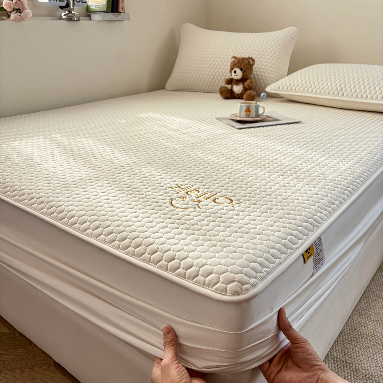 91家纺网 家纺一手货源 找家纺 居眠 2026新款微笑全棉夹棉单床笠床笠单件 微笑-白色